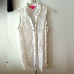 Lilly Pulitzer Beach Cover Up Resort White Poly Crepe Swirl Clip